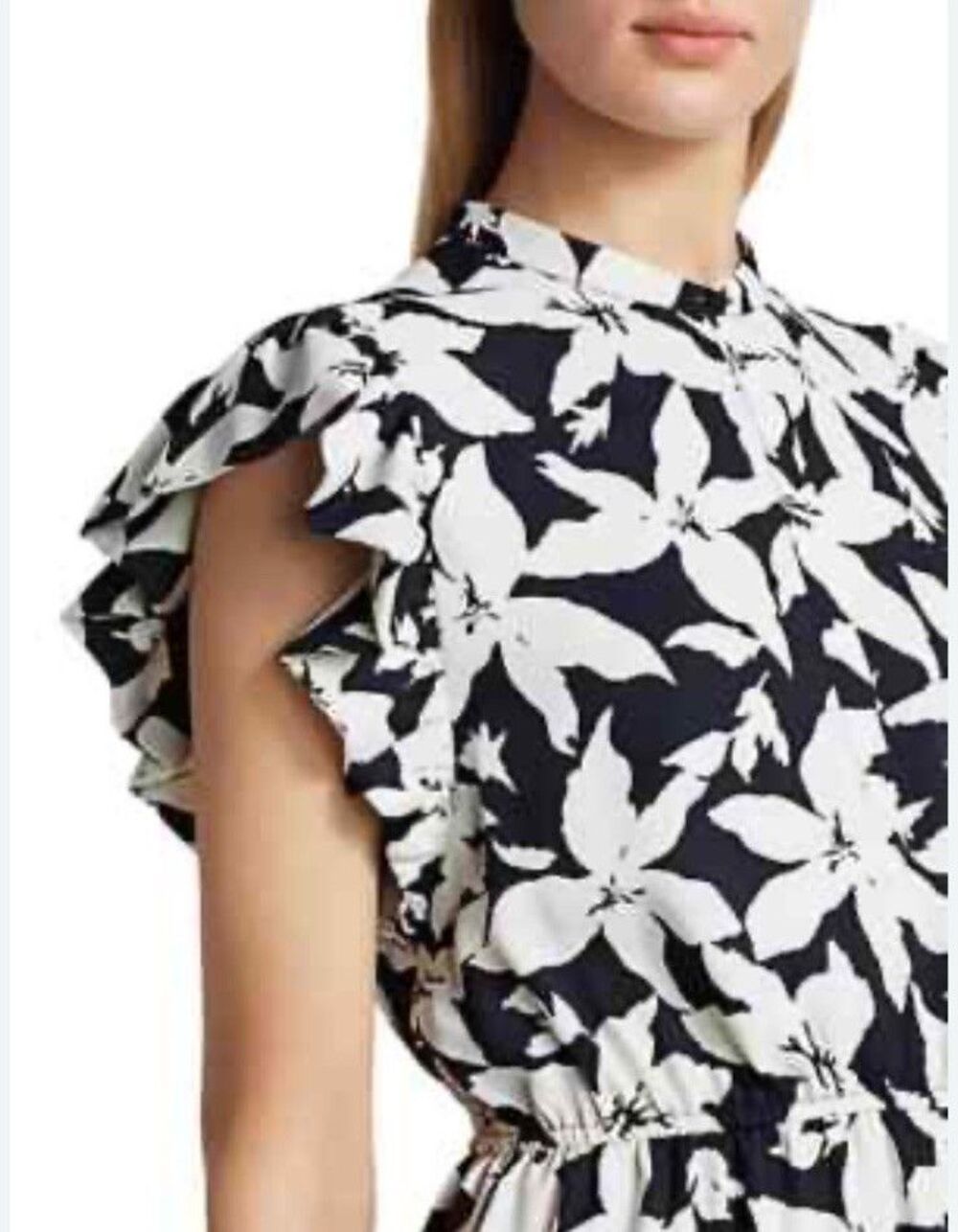 Joie Krystina Dress Sz M Ruffles Flutter Sleeve Summer White Black Floral $348 - Picture 2 of 13